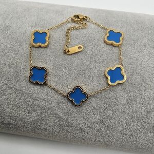 Gold and Blue Clover Chain Bracelet, 18k Gold Plated Stainless Steel